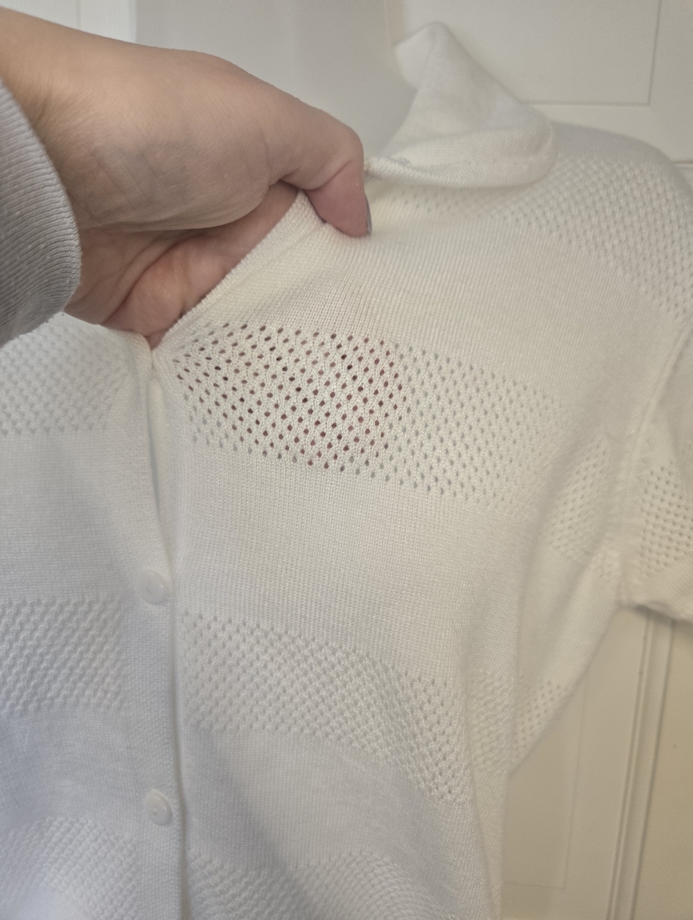 Cream Short-Sleeve Knit Cardigan Sweater - Picture 3 of 8